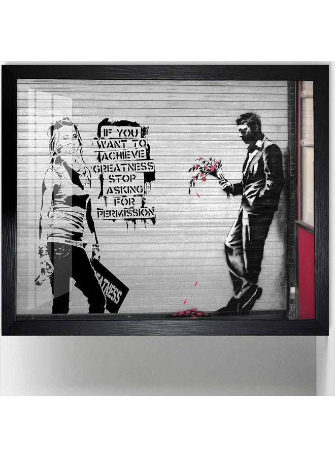 Biufo Banksy Wall Art Picture Graffiti Canvas Print Poster Pop Street Artwork for Bedroom Home Decor (10L x 8W, Framed) - Image 1