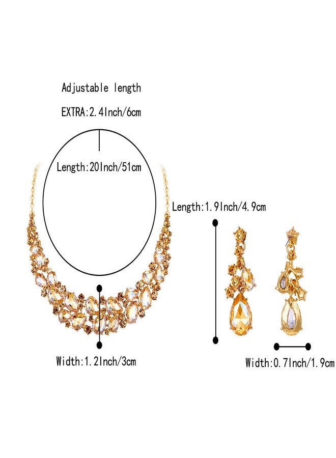 بريلوف طقم مجوهرات زفاف بريلوف للنساء، قلادة وأقراط متدلية مرصعة بكريستال نمساوي متعدد الطبقات بلون ذهبي شامباني. - Image 4
