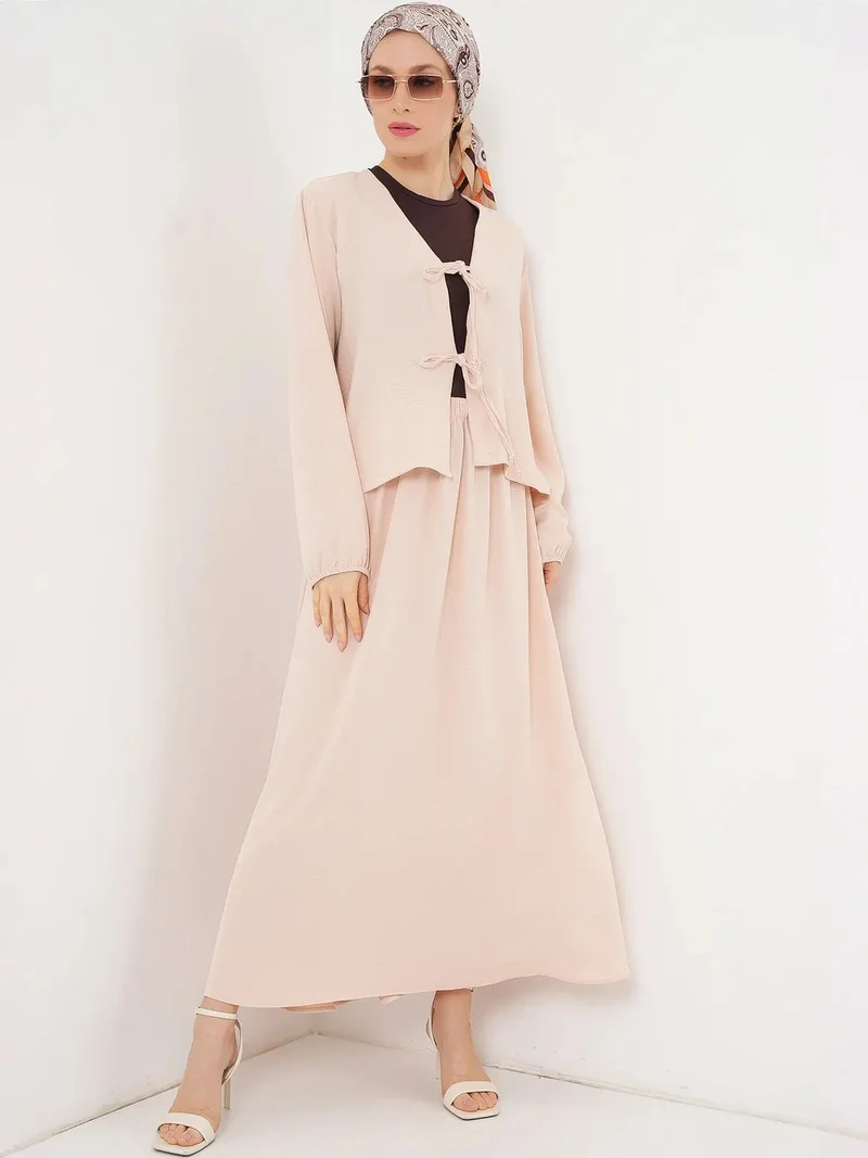 BIG DART BDART V-neck Tie Closure Blouse & Maxi Skirt Two-Piece Coord Set