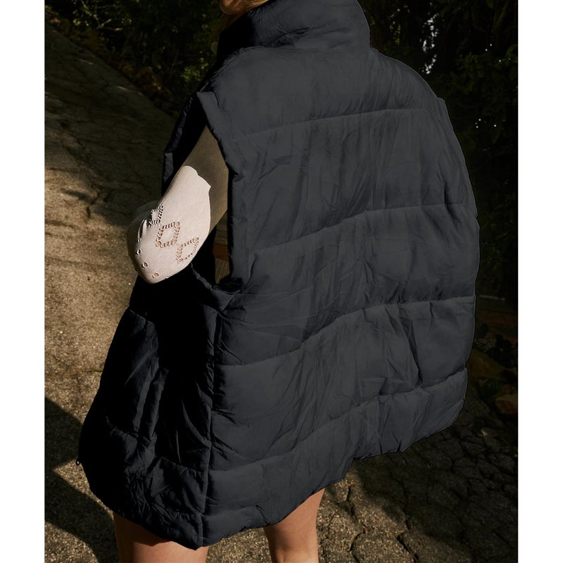 Songling Womens Oversized Puffer Vest Stand Collar Full Zip Sleeveless Bubble Puffer Vest Quilted Padded Warm Coat Outwear (Black,S) - Image 5