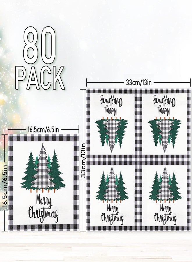Whaline 80 Pack Christmas Napkins Paper Xmas Tree Black White Buffalo Plaid Edge Pattern Disposable Napkins 6.5 Inch Merry Christmas Cocktail Napkins for Xmas Party Winter Holiday Dinner Supplies - Image 2