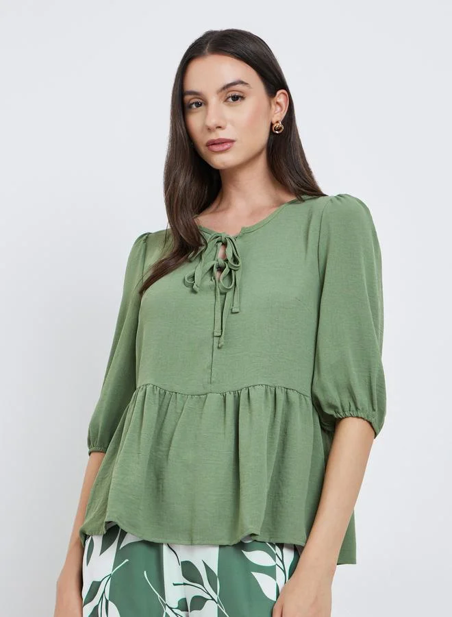 Take Two Take Two Ruffle Hem Tops and Leaf Printed Pants Set