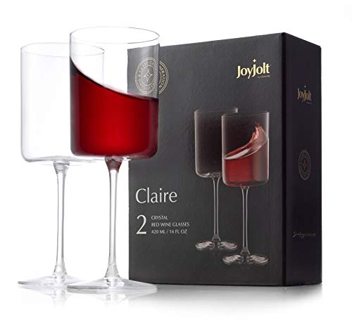 JoyJolt Claire 14oz Red Wine Glass Set Large Wine Glasses Set of 2 Elegant Crystal Wide Rim Stemware Modern Glasses with Stem Made in Europe Stemmed Glassware for Unique Gifts