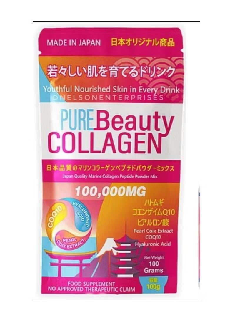 بيور بيوتي مزيج مسحوق ببتيد الكولاجين البحري عالي الجودة 100,000 ملغ، 100 غرام