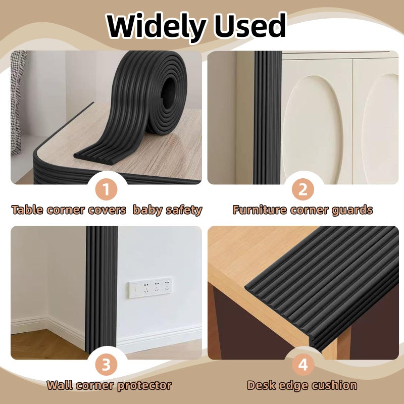 KAIYUER Baby Corner Guards 6.56FT - Ultra Soft Sponge Edge & Corner Protectors,Desk Edge Cushion,for Furniture, Table, Fireplace - Safety Bumper with Strong Adhesive Tape, Black,3.15 Inch Wide - Image 4