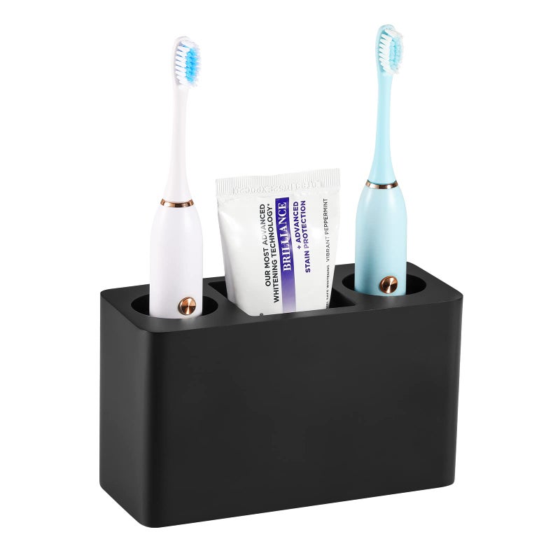 Luxspire Toothbrush Holder 3 Slots Electric Toothbrush and Toothpaste Holder Resin Bathroom Countertop Storage Bathroom Accessories Toothbrush Stand for Vanity Counter Organizer Caddy Black - Image 2