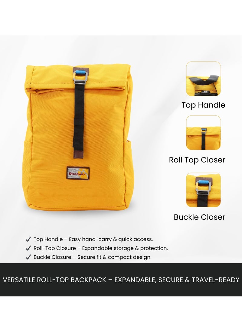 Discovery ICON Roll Top 15L Backpack Ocher, Durable Lightweight Multi Compartment Travel Bag, Padded Laptop/Tablet Pocket RFID, Adjustable Strap With Luggage Fix Strap, Men Women School Outdoor - pzsku/Z067F22E2D185689D15B3Z/45/_/1739530488/29299bff-86d8-4d28-9425-f5eeb8c175aa