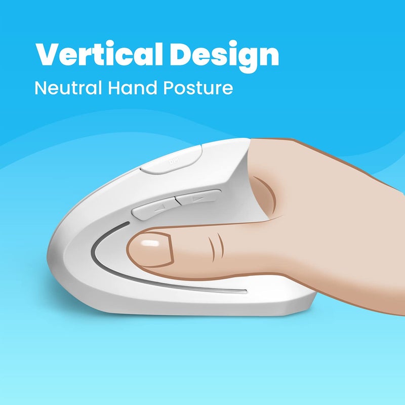 Perixx PERIMICE-713W Wireless Ergonomic Vertical Mouse - 2.4G Spec with USB Receiver - On/Off Switch - 6 Buttons Right Handed Design - White - Image 3