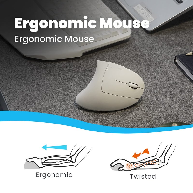 Perixx PERIMICE-713W Wireless Ergonomic Vertical Mouse - 2.4G Spec with USB Receiver - On/Off Switch - 6 Buttons Right Handed Design - White - Image 2