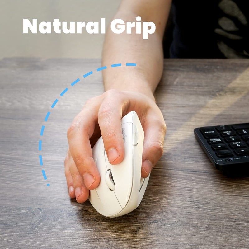 Perixx PERIMICE-713W Wireless Ergonomic Vertical Mouse - 2.4G Spec with USB Receiver - On/Off Switch - 6 Buttons Right Handed Design - White - Image 4