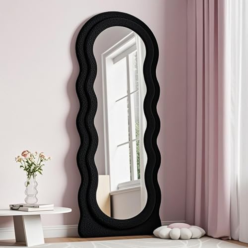 Dewfig Full Length Mirror 63 x 24Irregular Mirror Large Floor Length Mirrors Wall Mounted Standing Mirrors with Flannel Wrapped Wooden Frame for BedroomLiving Room White