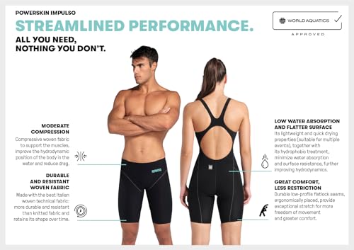 ARENA Powerskin Impulso Men’s Racing Jammer Competition Swimsuit One Piece Athletic Swim Team Championship Tech Suit, Black Teal, Size 34 - Image 3