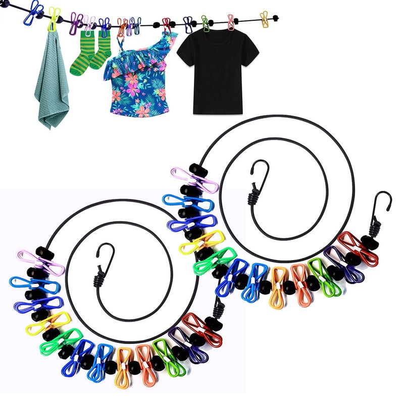 1 Pack Portable Clothesline with 12 Clothespins Windproof Travel Clothesline Stretchy Retractable Elastic Laundry Clothes Line for Backyard Vacation Hotel Balcony Clothes Drying Line Color