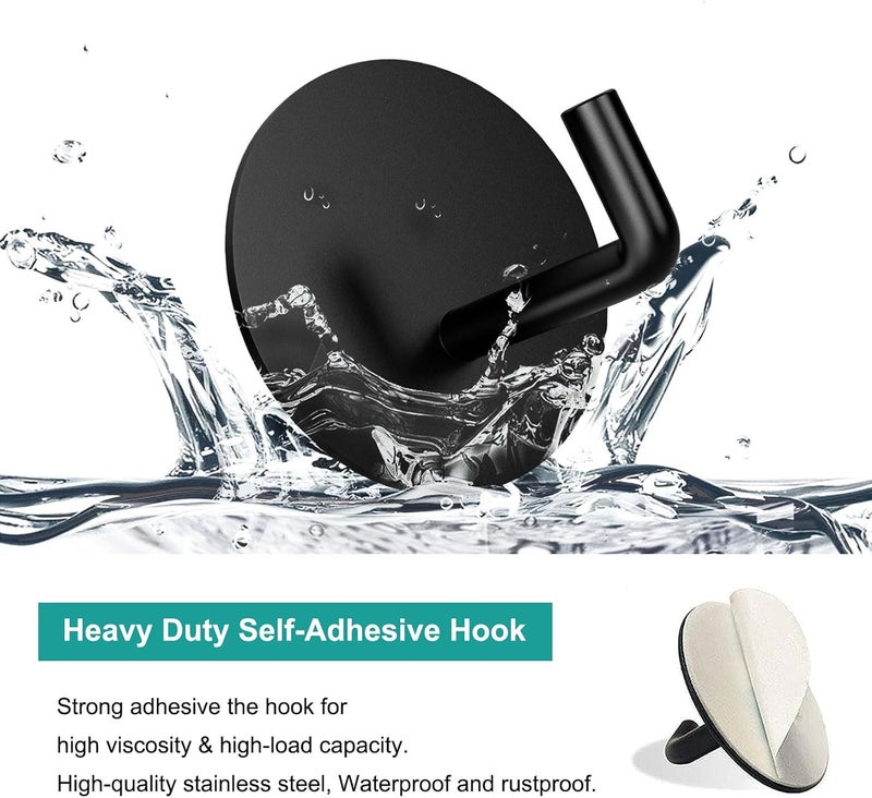 BARONAGE Adhesive Hooks 4 Pack, Black | Stainless Steel Sticky Shower Hooks, Waterproof, Rustproof, Heavy Duty Towel Hook, Easy Install, Traceless Hook For Bathroom - Image 5