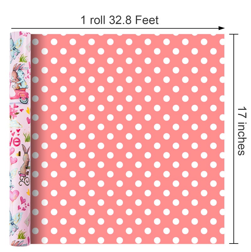Yarcony Valentines Day Wrapping Paper, Elegant Pink Gift Wrapping paper, Reversible Rabbit, Love Arrow and Dots Gift Wrap for Anniversary, Birthday, Mother's day(Mini Roll, 17 Inch X 33 Feet) - Image 3