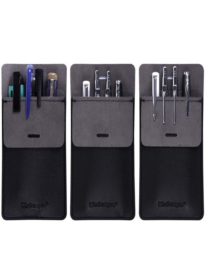 Wisdompro Pocket Protector, 3 Pack PU Leather Heavy Duty Pen Holder Pouch for Shirts, Lab Coats, Pants - Multi-Purpose - Holds Pens, Pointers, Pencils, and Notes - Black - Image 1