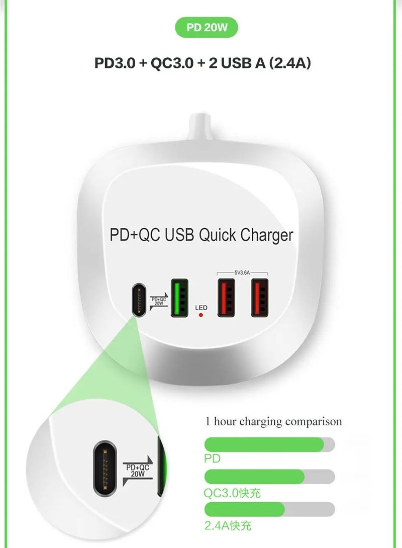 general Fast Charger 4 Ports QC3.0 Quick Charging For iPhone Samsung Travel PD adaptor - Image 3