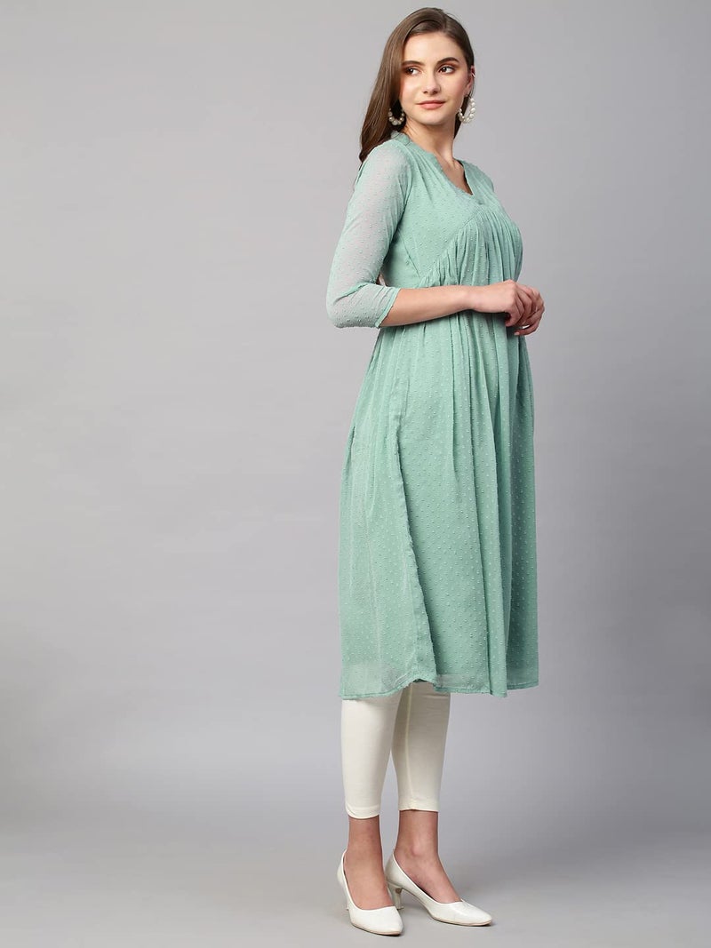 RATAN Women's Green Chiffon Self Design Flared Kurta(TBT-TURQ-3XL) - Image 4