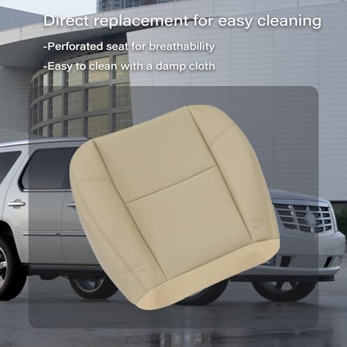 AOUTTUOA Driver or Passenger Bottom Leather Seat Cover Light Cashmere Tan #333 313 Fit for Cadillac Escalade 2009-2014 Fit for Chevry Tahoe Suburban GMC Sierra 2007 2008 2009 2010 2011 2012 2013 2014 - Image 4