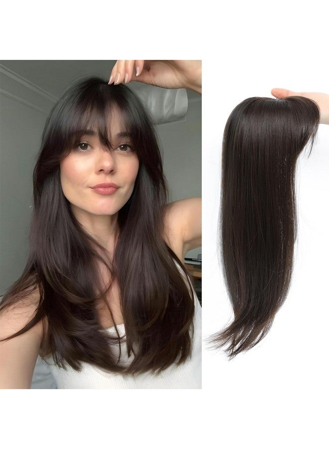 JQM Hair Topper Clip in Bangs, 3D 360° Cover Hair Toppers for Women with Thinning Hair, 18 Inch Fluffy Toppers Hair Pieces for Women (Chestnut Brown) - Image 1