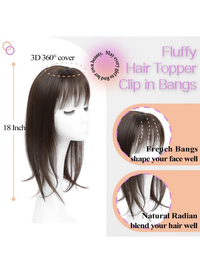 JQM Hair Topper Clip in Bangs, 3D 360° Cover Hair Toppers for Women with Thinning Hair, 18 Inch Fluffy Toppers Hair Pieces for Women (Chestnut Brown) - Image 5