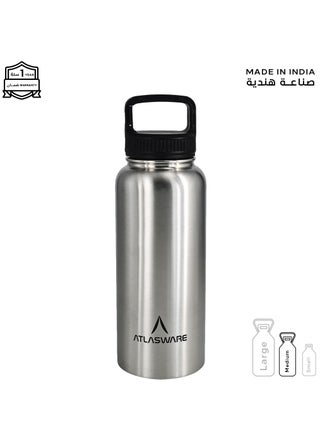 Water bottle with a capacity of 1000 ml, a stainless steel water bottle with a wide black lid, European design, that keeps cold for 45 hours and keeps heat for 14 hours, Silver - pzsku/Z067FBBE080FFDA9EB383Z/45/1746192958/32fb3d73-b754-4f7e-b7b5-26a1853e7c36