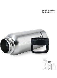 Atlasware Water bottle with a capacity of 1000 ml, a stainless steel water bottle with a wide black lid, European design, that keeps cold for 45 hours and keeps heat for 14 hours, Silver  - Image 4