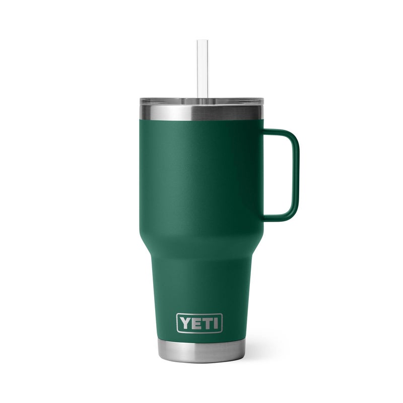 YETI Rambler 35 oz Tumbler with Handle and Straw Lid, Travel Mug Water Tumbler, Vacuum Insulated Cup with Handle, Stainless Steel, Black Forest Green - Image 1