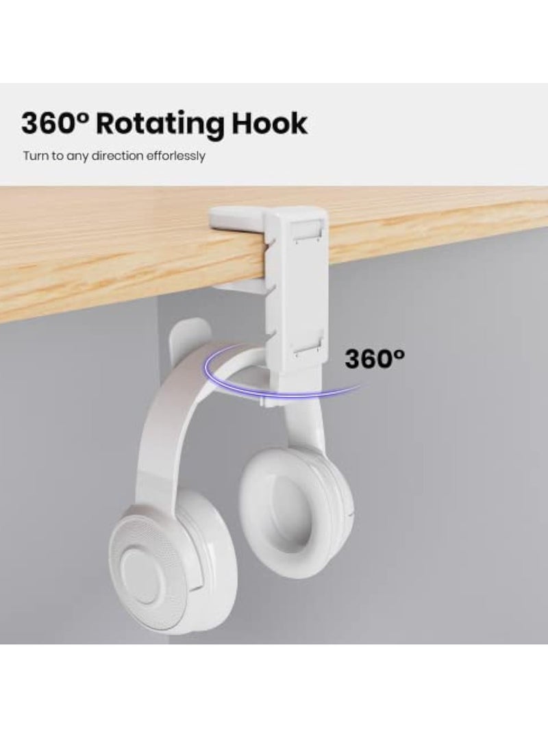 3-in-1 PC Gaming Headset&Controller Holder - EURPMASK Headphone Stand w/Adjustable Clamp&2 Controller Holder&Rotating Arm&Cable Organizer, Universal PC Gaming Accessory Controller Headset Stand-White - Image 5