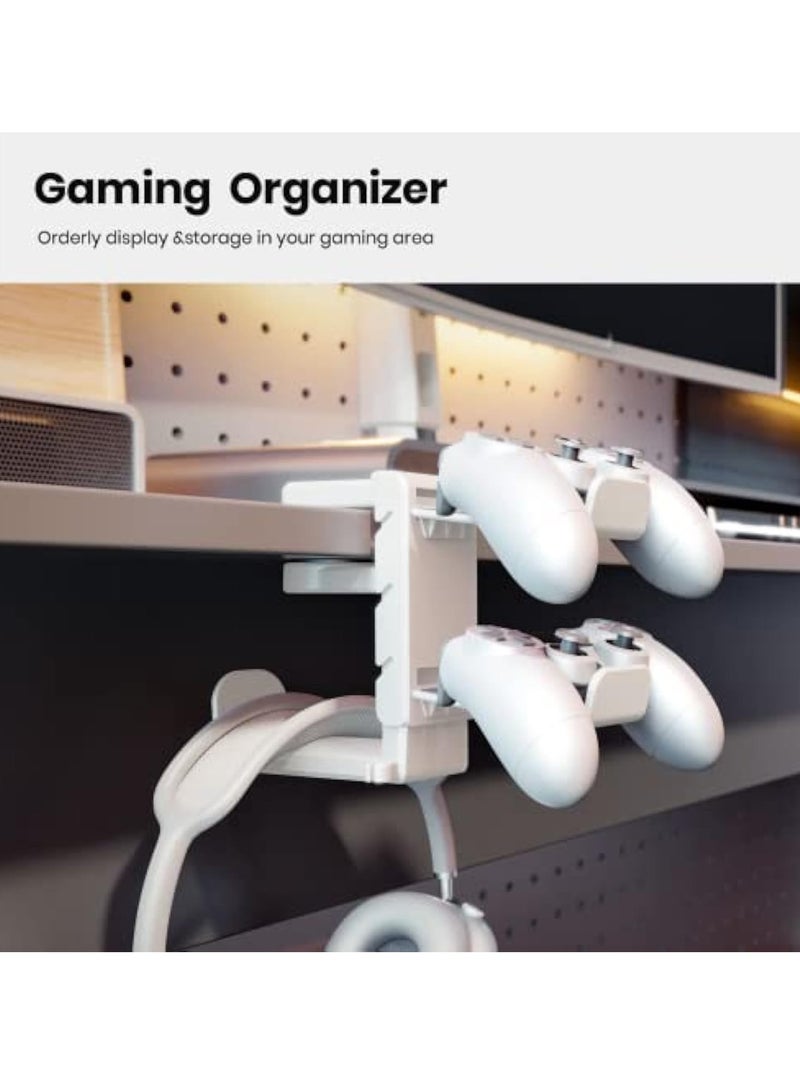 3-in-1 PC Gaming Headset&Controller Holder - EURPMASK Headphone Stand w/Adjustable Clamp&2 Controller Holder&Rotating Arm&Cable Organizer, Universal PC Gaming Accessory Controller Headset Stand-White - Image 2
