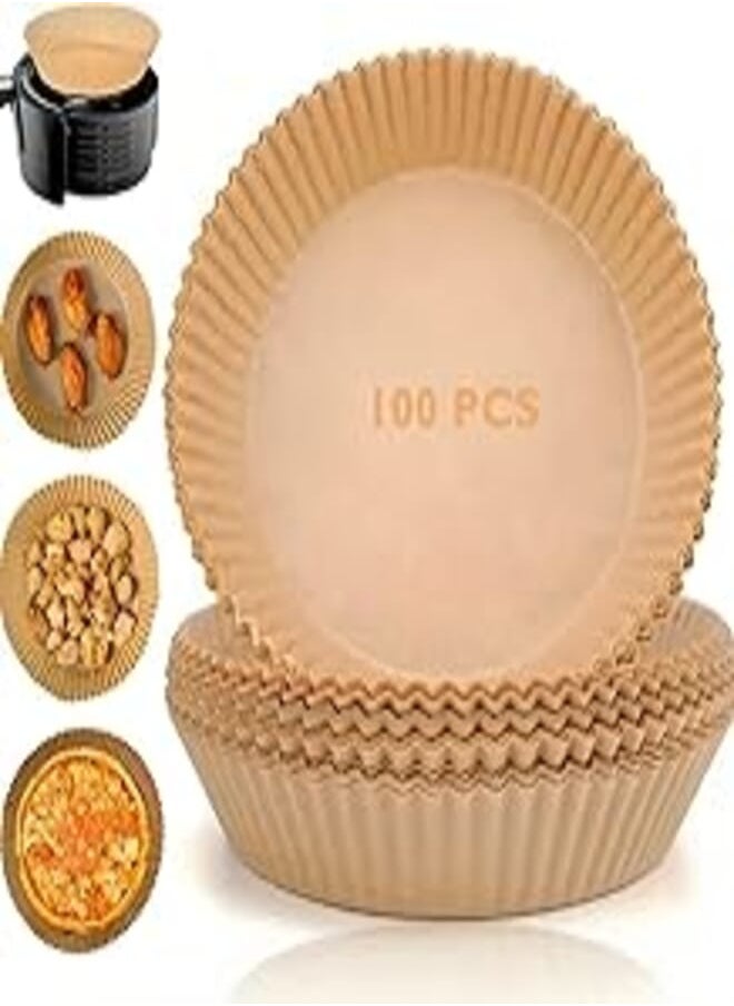 HEXAR - Air Fryer Disposable Paper Liner Food Grade Parchment Liners Non-Stick Air Fyer Parchment Paper, Oil Resistant, Disposable Paper Air Fryer Baking Roasting Microwave (100, 20cm Round) - Image 1