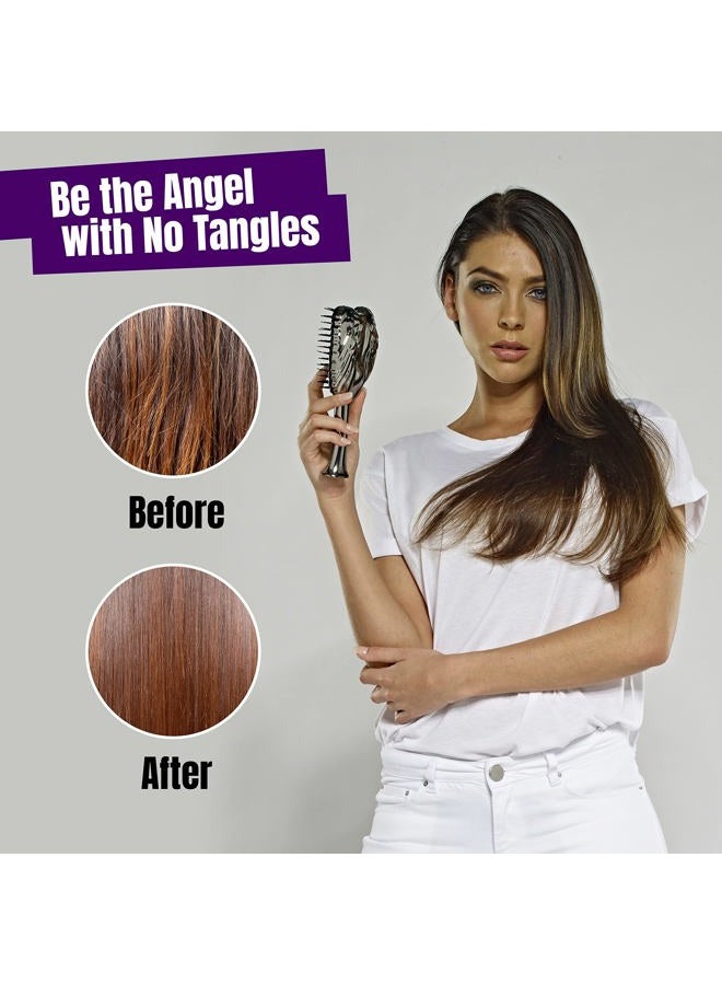Tangle Angel فرشاة فك تشابك الشعر - فرشاة مضادة للكهرباء الساكنة لفك التشابك مع شعيرات ناعمة - فرشاة احترافية مقاومة للحرارة والماء لفك تشابك الشعر للنساء للشعر الناعم، الكثيف، الموجي، والمجعد - تيتانيوم - Image 2