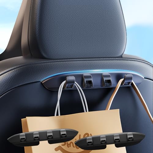 DICMKY 2 Pack Car Seat Hooks for Tesla Model YJuniper Model 3Highland Accessories 2026 2025 2024 2023 2022 2021 Foldable Car Seat Headrest Hooks for Purses Bags Hang Grocery Seat Back Organizer - Image 1