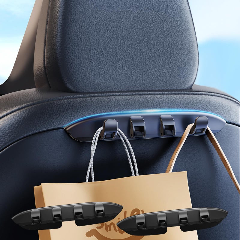 DICMKY 2 Pack Car Seat Hooks for Tesla Model YJuniper Model 3Highland Accessories 2026 2025 2024 2023 2022 2021 Foldable Car Seat Headrest Hooks for Purses Bags Hang Grocery Seat Back Organizer - Image 3