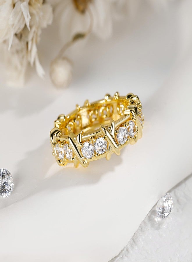 ايه إي لايف خاتم AiliFe XO دائري مرصع بالزركونيا المكعبة مطلي بالذهب الأصفر عيار 14 قيراطًا، خواتم فاخرة خفيفة الوزن مرصعة بالزركونيا المكعبة لحفلات الزفاف والخطوبة والوعد ومجوهرات الكوكتيل (8) - Image 2