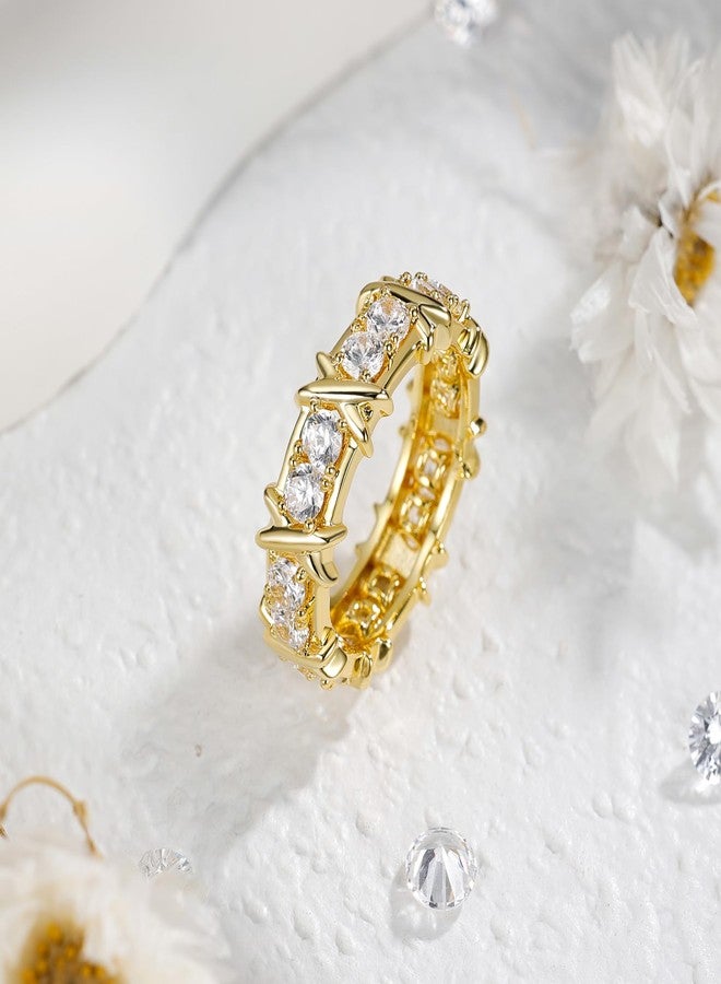 ايه إي لايف خاتم AiliFe XO دائري مرصع بالزركونيا المكعبة مطلي بالذهب الأصفر عيار 14 قيراطًا، خواتم فاخرة خفيفة الوزن مرصعة بالزركونيا المكعبة لحفلات الزفاف والخطوبة والوعد ومجوهرات الكوكتيل (8) - Image 5