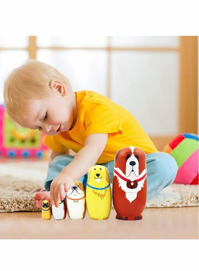Russian Nesting Dolls, 5pcs Dog Set, Traditional Handmade Wooden Stacking Toy for Kids, Perfect for Birthday Parties, Home Decor, and New Year Gifts  - Image 3