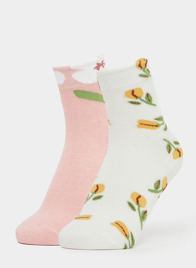 ستايلي مجموعة من 2 جوارب بزهور مُطرّزة - Image 1
