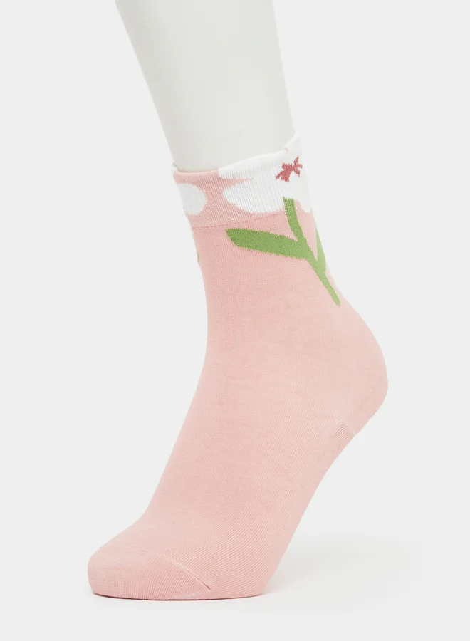 ستايلي مجموعة من 2 جوارب بزهور مُطرّزة