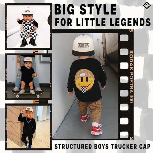 Funky Junque Kids Trucker Hat Baseball Cap - Two Tone Vintage Baby Baseball Cap, Infant Baseball Hat, Toddler Snapback Hat - Bubba - Black/Beige (Medium/Large - 2-9 Years) - Image 2