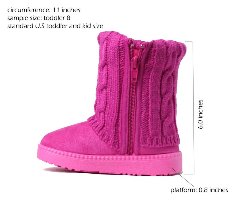 REDVOLUTION Kids Boots Toddler Girls Cute 2 Buttons Faux Fur Suede Knitting Shoe | 285 (Toddler 10, Fuchsia) - Image 3