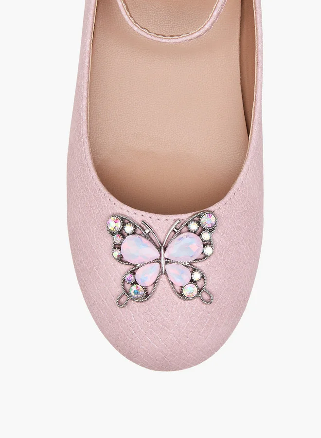 JUNIORS Girls Butterfly Embellished Ballerina Shoes with Hook and Loop Closure