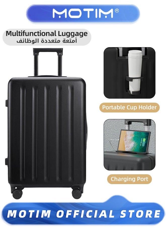 Motim Multi-functional Travel Luggage Fashion Carry On Suitcase with Cup Holder & USB Charging Port & Hooks & Hard Shell & Silent Spinner Wheels & TSA Lock Large Capacity Spinner Trolley Case for Business Travel  - Image 1