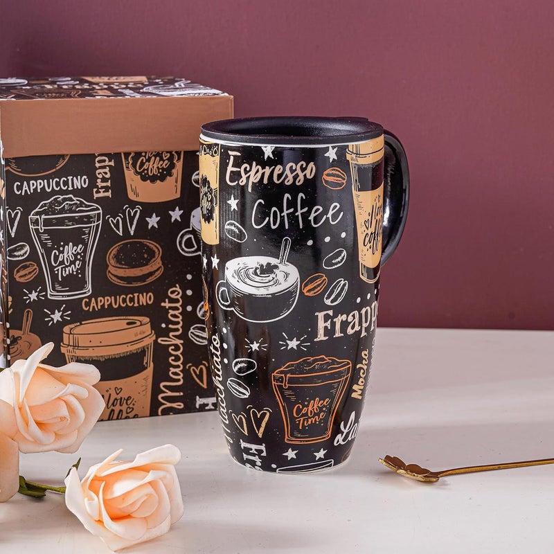 Topadorn Ceramic Travel Mug with Handle Coffee Mug Ceramic Latte Tea Mug Color Boxed 17 oz Splash Resistant Lid  Travel Tea Mug for Car Cup Holder Frappe - Image 2