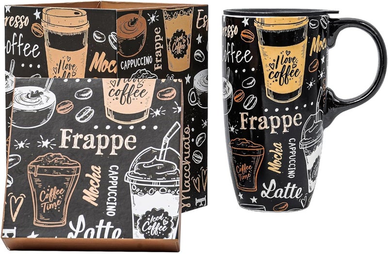 Topadorn Ceramic Travel Mug with Handle Coffee Mug Ceramic Latte Tea Mug Color Boxed 17 oz Splash Resistant Lid  Travel Tea Mug for Car Cup Holder Frappe - Image 1