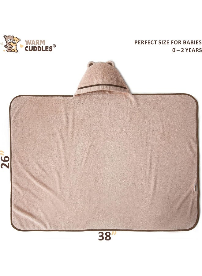 Warm Cuddles منشفة استحمام بيبي دافئة - مصنوعة من الرايون من البامبو - منشفة بيبي حديثي الولادة مع غطاء - منشفة كبيرة مع غطاء لحديثي الولادة من الأولاد والبنات (بيج) - Image 3