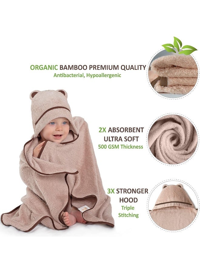 Warm Cuddles منشفة استحمام بيبي دافئة - مصنوعة من الرايون من البامبو - منشفة بيبي حديثي الولادة مع غطاء - منشفة كبيرة مع غطاء لحديثي الولادة من الأولاد والبنات (بيج) - Image 2