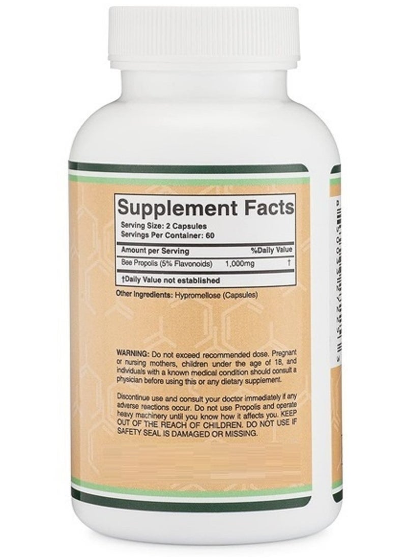 Double Wood Supplements - Bee Propolis Capsules 1,000mg Servings, 120 Count (Most Potent Propolis Extract Std. to 5% Flavonoids) No Fillers, Vegan Safe, Non-GMO, Gluten Free (Immune Support Supplement) by Double Wood - Image 1