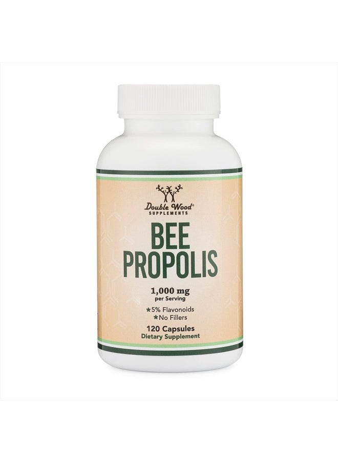Double Wood Supplements - Bee Propolis Capsules 1,000mg Servings, 120 Count (Most Potent Propolis Extract Std. to 5% Flavonoids) No Fillers, Vegan Safe, Non-GMO, Gluten Free (Immune Support Supplement) by Double Wood - Image 1