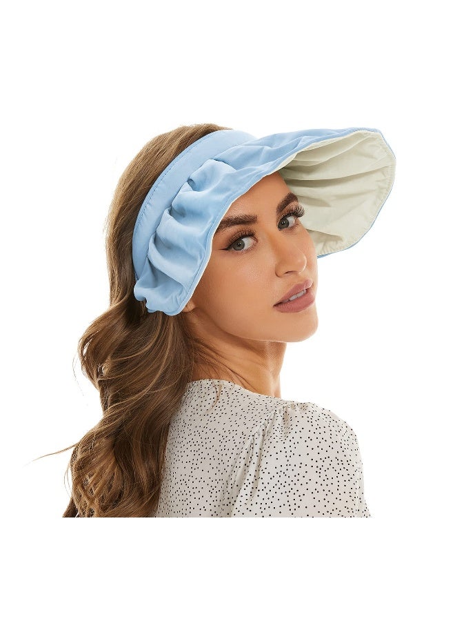 Women's Sun Visor UV Protection, Wide Brim Beach Hat Foldable Summer Headwear Packable Shell Hat with Headband Roll-up Sun Visor Stylish UV Protective Headgear for Beach Hiking Garden Travel - Image 2
